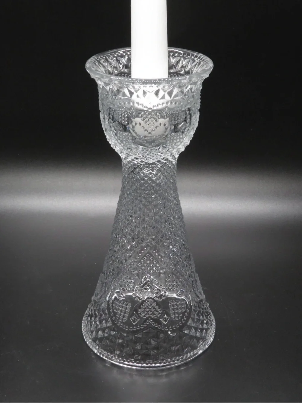 1979 Avon and Fostoria Clear Pressed Glass Bual-purpose Vase & Candle Holder 7”
